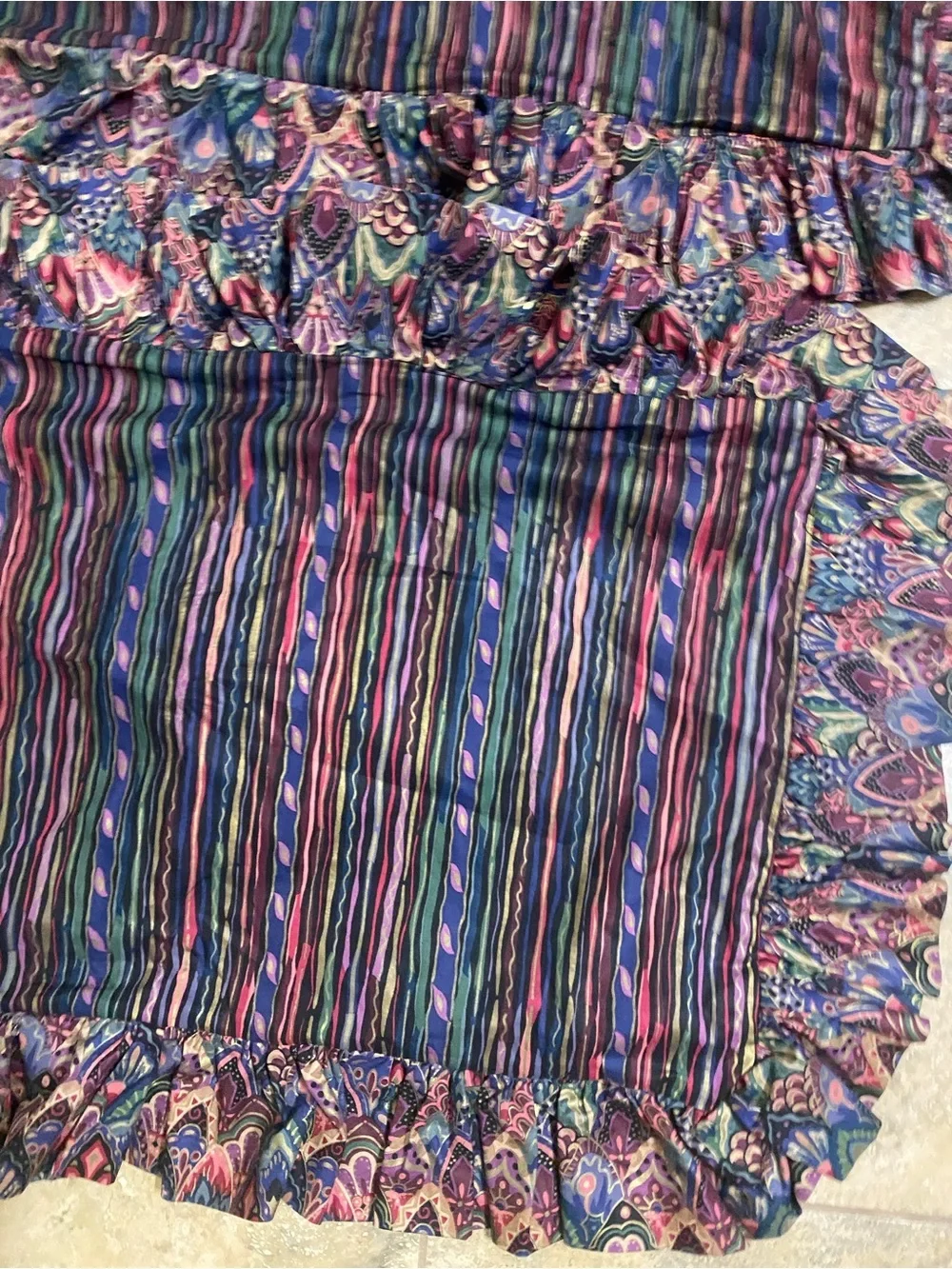 2 ViTG 90s Grandmillennial King Mix Print Jewel Tone Ruffle Trim Pillow Shams